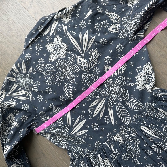 Hunter Bell Hattie Dress Midi Floral Printed Long Sleeves Blue Grey White - S - Picture 10 of 11